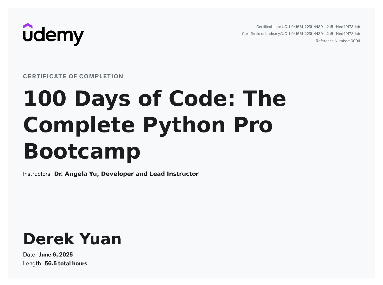 Python Bootcamp Certificate